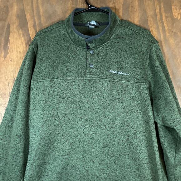 Eddie Bauer Mens Sweatshirt Green Radiator Fleece Snap Mock Neck Long Sleeve L - Picture 2 of 12